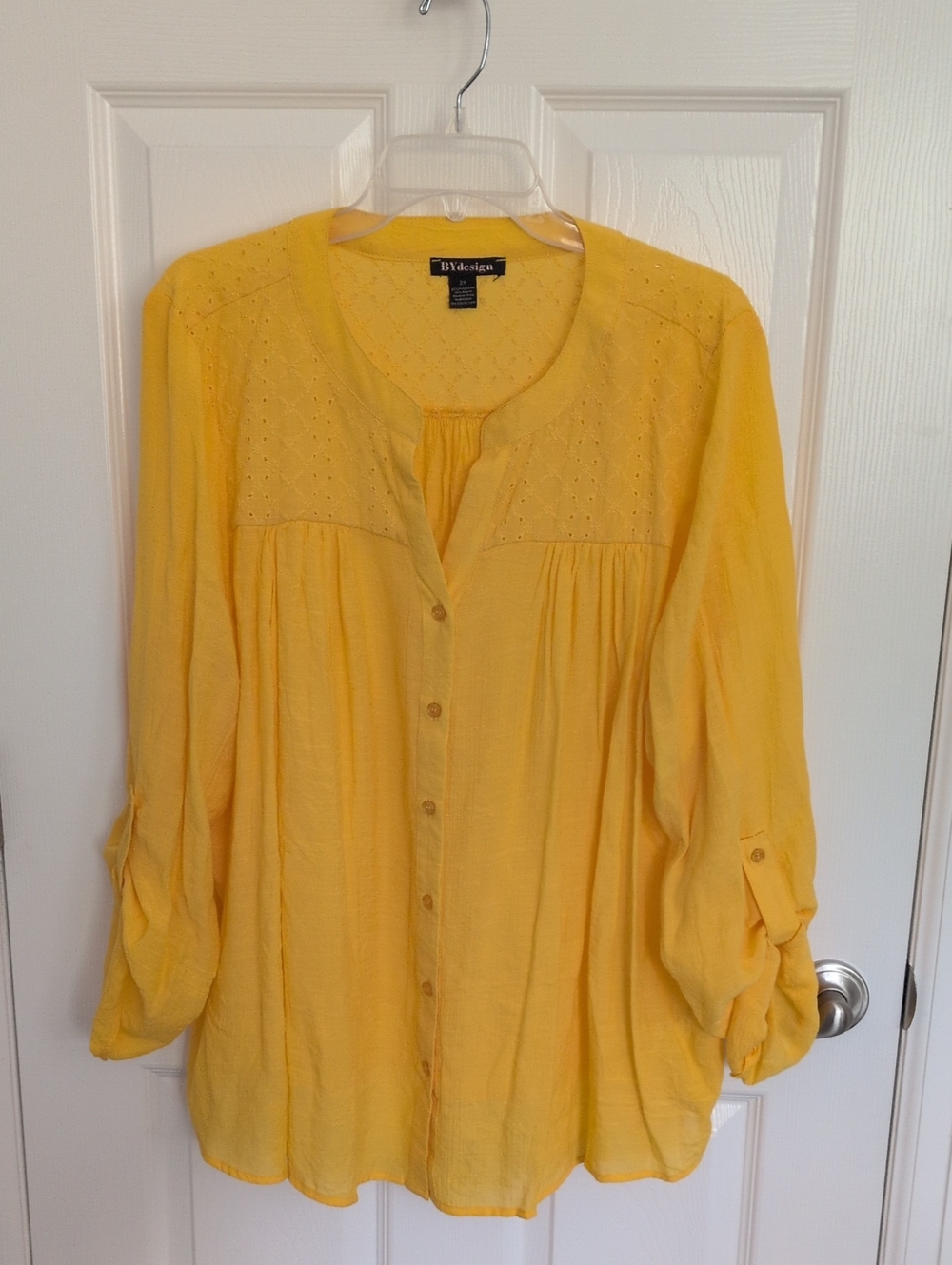 NWOT By Design Dark Yellow Split V Neck Button Down - 2X